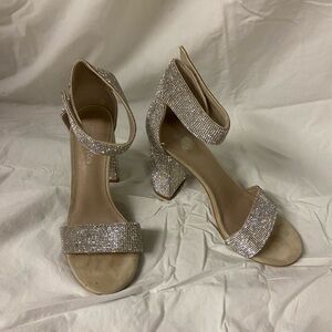 Jeffrey Campbell Silver Strappy Heels with Rhinestone Embellishments